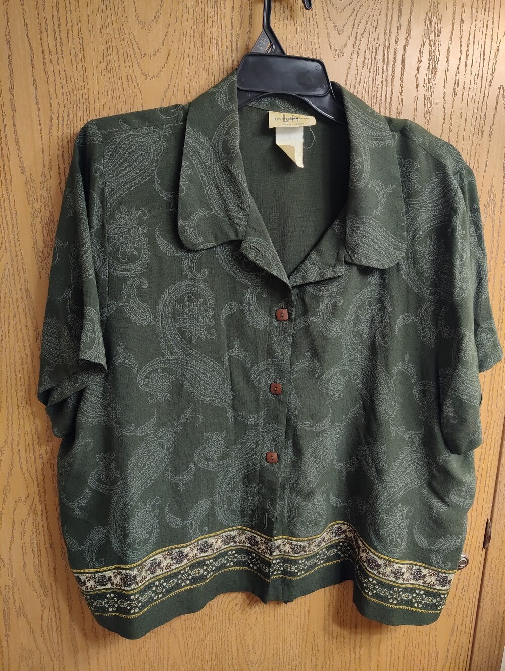 Casual Dark Green Paisley Short-Sleeve Button Shirt - Relaxed Fit